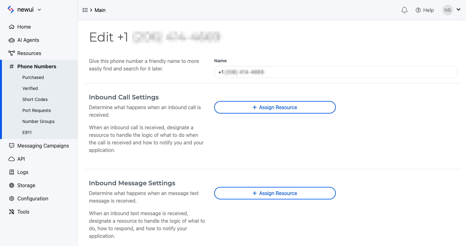 Phone number settings